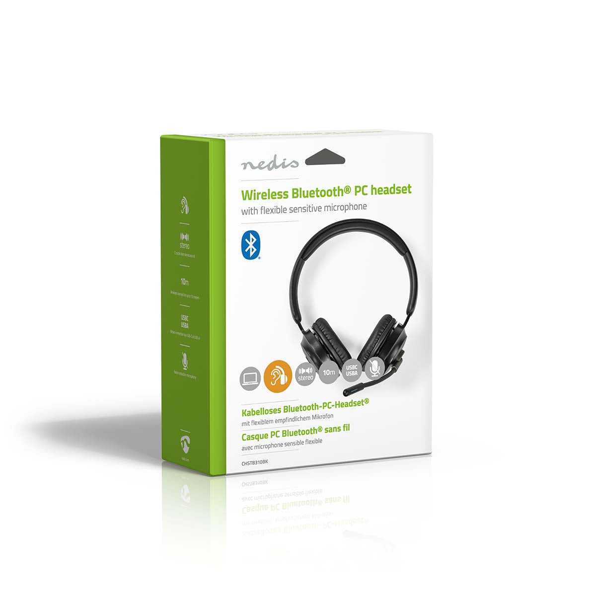 PC-Headset | Auf Ohr | Stereo | Bluetooth | Klappbarer Mikrofon | Schwarz