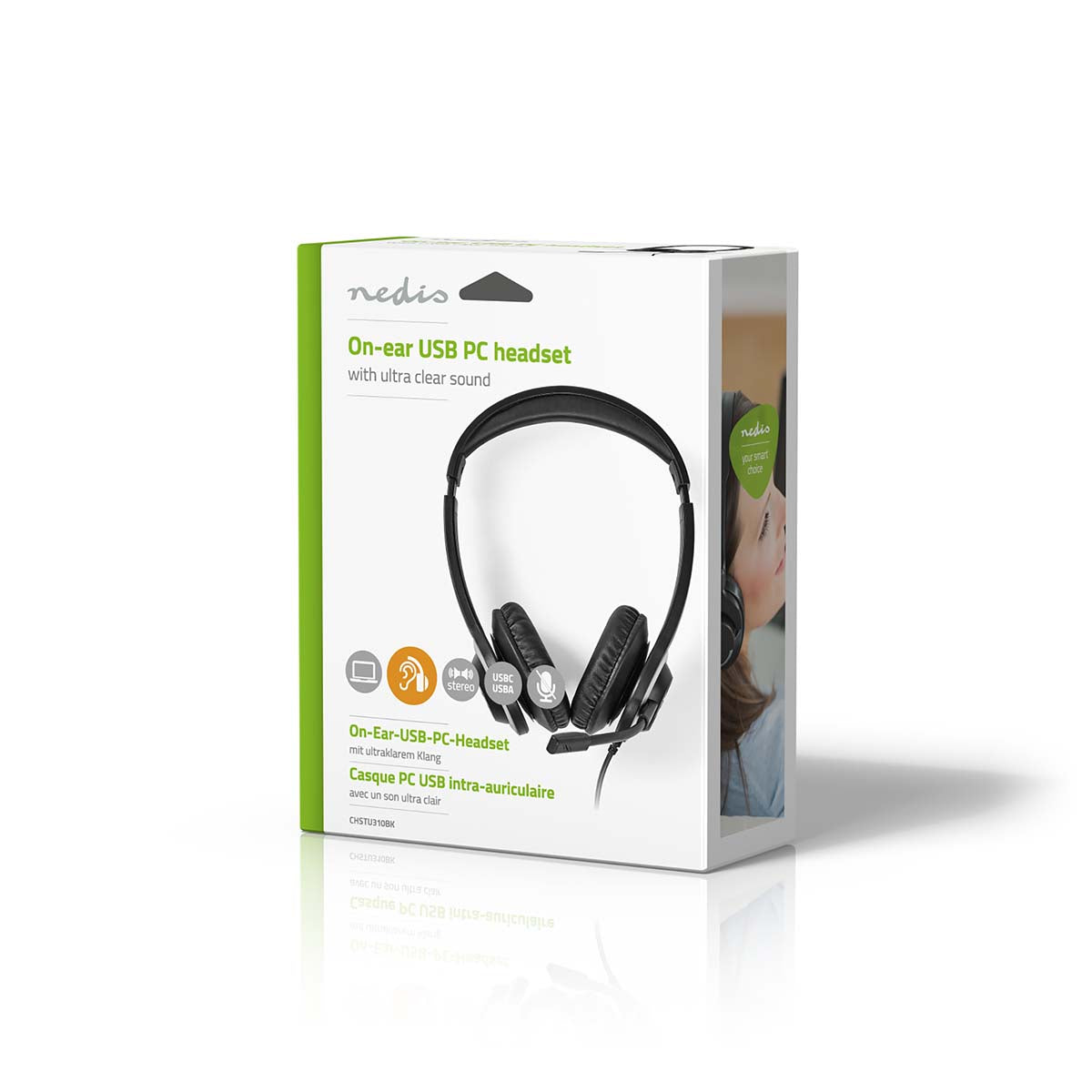 PC-Headset | Auf Ohr | Stereo | USB Type-A / USB Type-C™ | Klappbarer Mikrofon | Schwarz