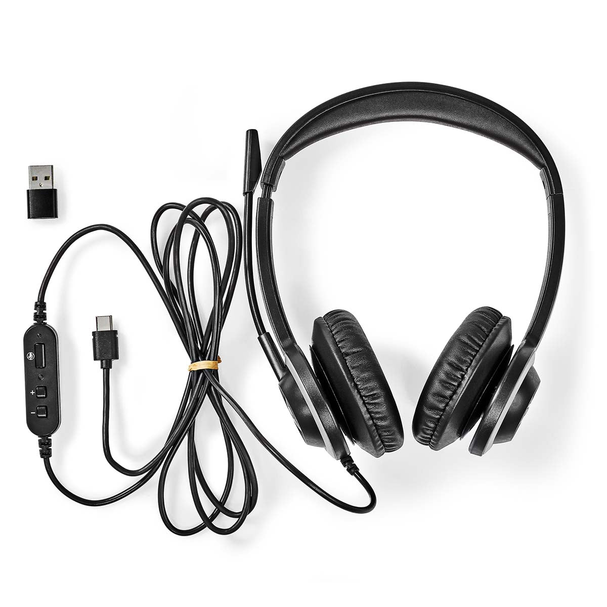 PC-Headset | Auf Ohr | Stereo | USB Type-A / USB Type-C™ | Klappbarer Mikrofon | Schwarz