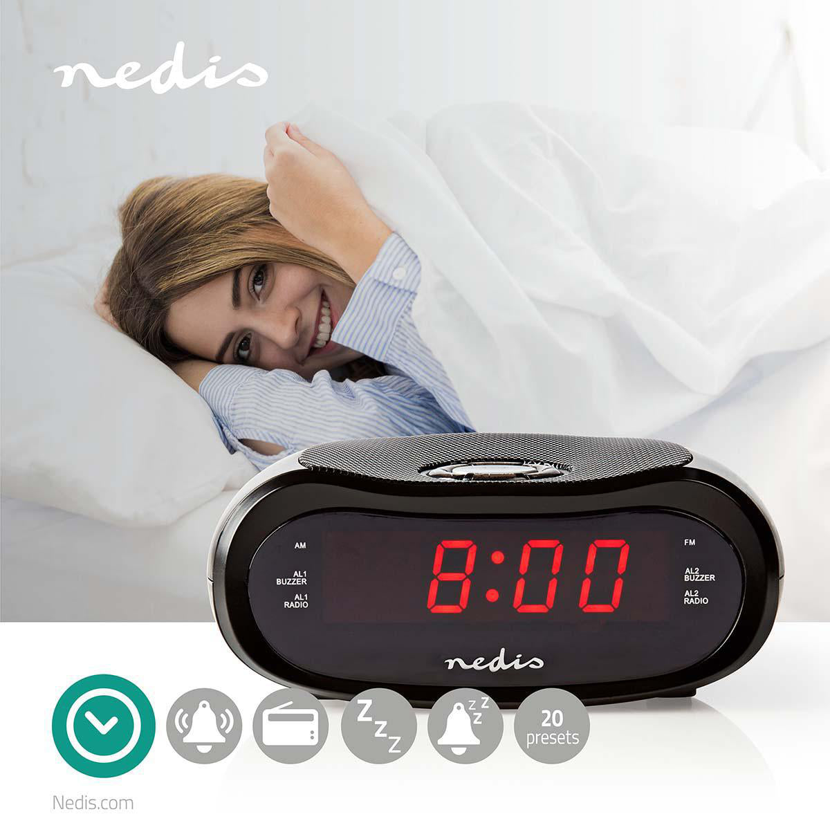 Digital-Wecker-Radio | LED-Anzeige | Zeitprojektion | AM / FM | Snooze-Funktion | Sleep Timer | Anzahl Alarme: 2 | Schwarz