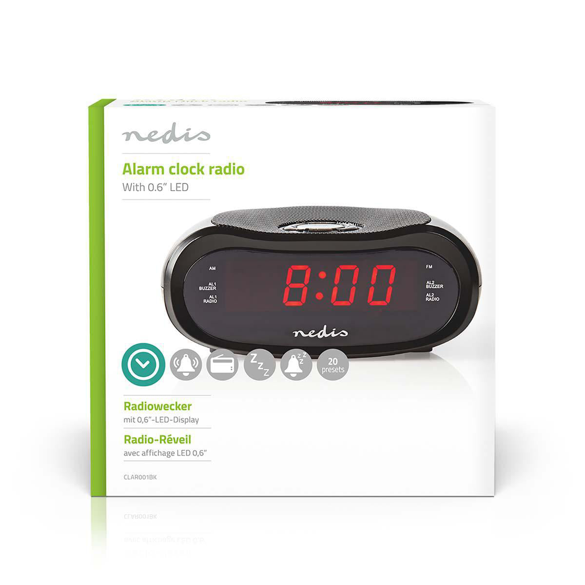 Digital-Wecker-Radio | LED-Anzeige | Zeitprojektion | AM / FM | Snooze-Funktion | Sleep Timer | Anzahl Alarme: 2 | Schwarz