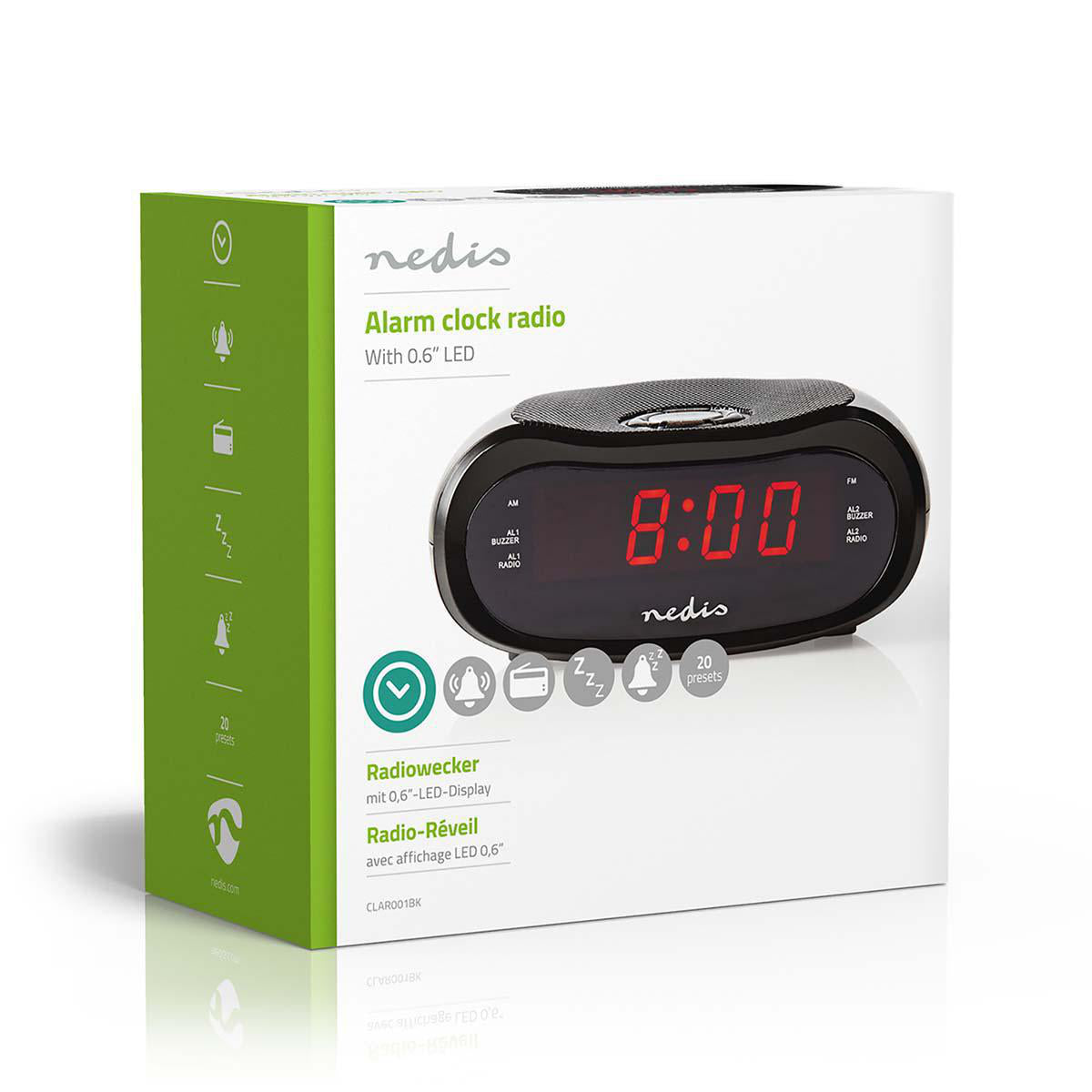 Digital-Wecker-Radio | LED-Anzeige | Zeitprojektion | AM / FM | Snooze-Funktion | Sleep Timer | Anzahl Alarme: 2 | Schwarz