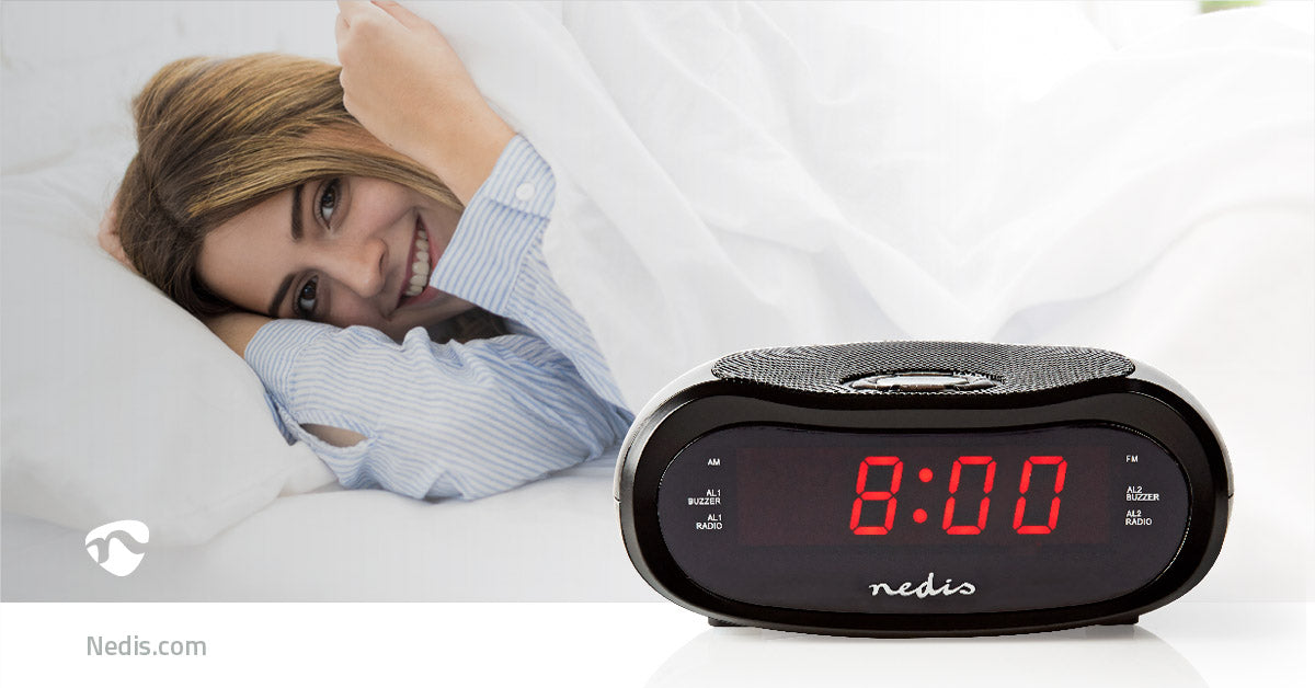 Digital-Wecker-Radio | LED-Anzeige | Zeitprojektion | AM / FM | Snooze-Funktion | Sleep Timer | Anzahl Alarme: 2 | Schwarz