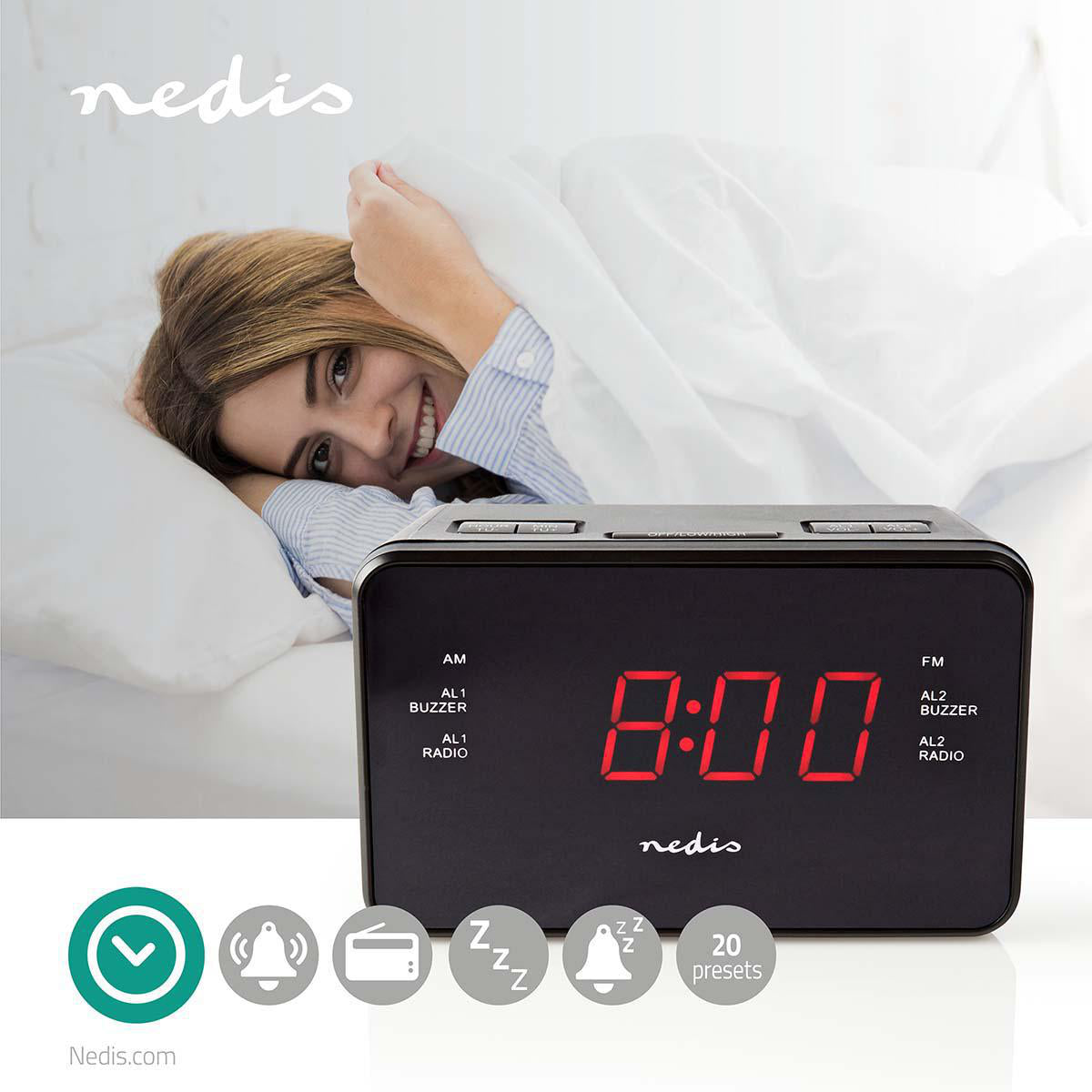 Digital-Wecker-Radio | LED-Anzeige | 1x 3,5 mm Audio-Eingang | Zeitprojektion | AM / FM | Snooze-Funktion | Sleep Timer | Anzahl Alarme: 2 | Schwarz