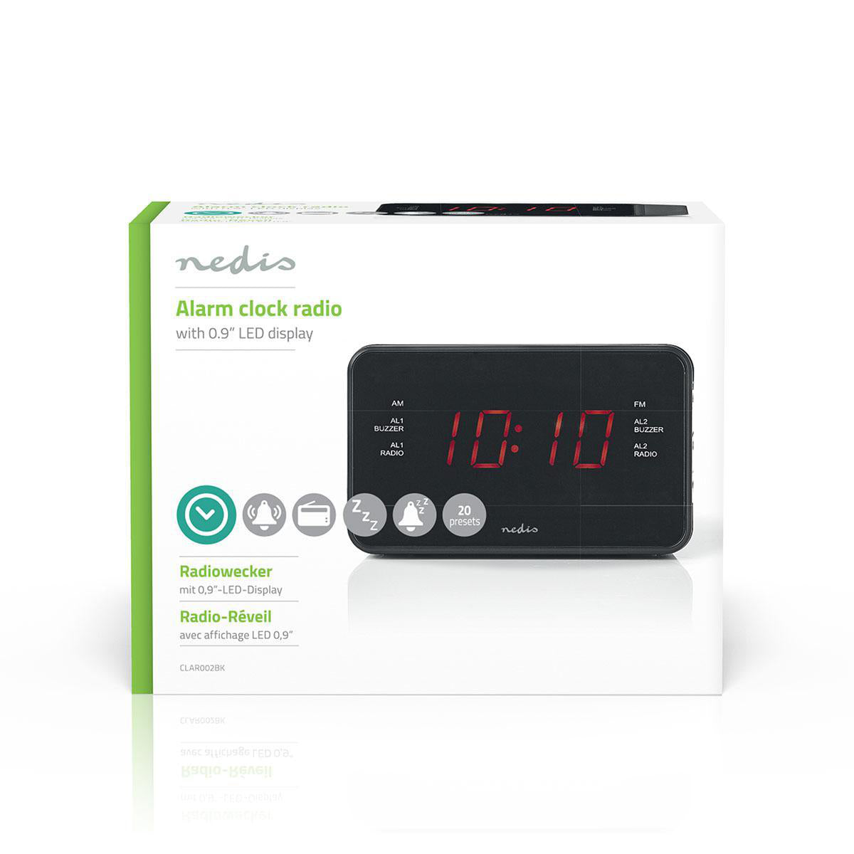 Digital-Wecker-Radio | LED-Anzeige | 1x 3,5 mm Audio-Eingang | Zeitprojektion | AM / FM | Snooze-Funktion | Sleep Timer | Anzahl Alarme: 2 | Schwarz