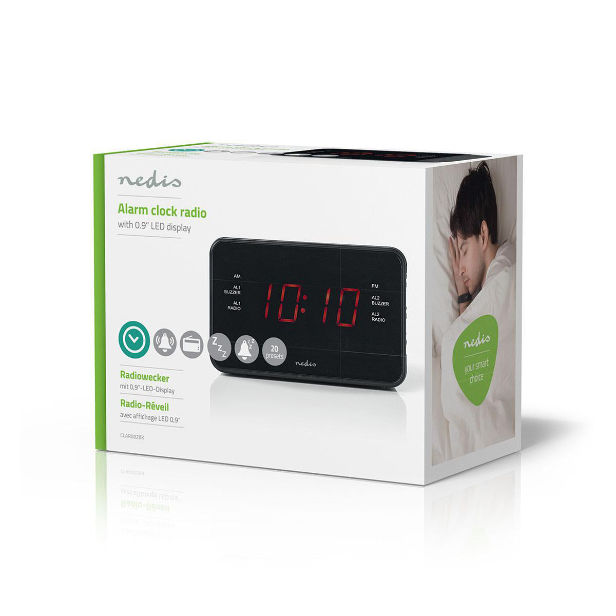 Digital-Wecker-Radio | LED-Anzeige | 1x 3,5 mm Audio-Eingang | Zeitprojektion | AM / FM | Snooze-Funktion | Sleep Timer | Anzahl Alarme: 2 | Schwarz