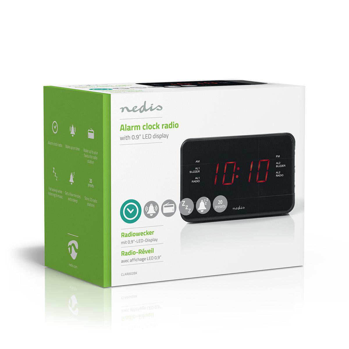 Digital-Wecker-Radio | LED-Anzeige | 1x 3,5 mm Audio-Eingang | Zeitprojektion | AM / FM | Snooze-Funktion | Sleep Timer | Anzahl Alarme: 2 | Schwarz