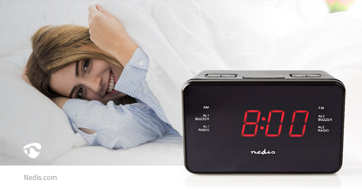 Digital-Wecker-Radio | LED-Anzeige | 1x 3,5 mm Audio-Eingang | Zeitprojektion | AM / FM | Snooze-Funktion | Sleep Timer | Anzahl Alarme: 2 | Schwarz