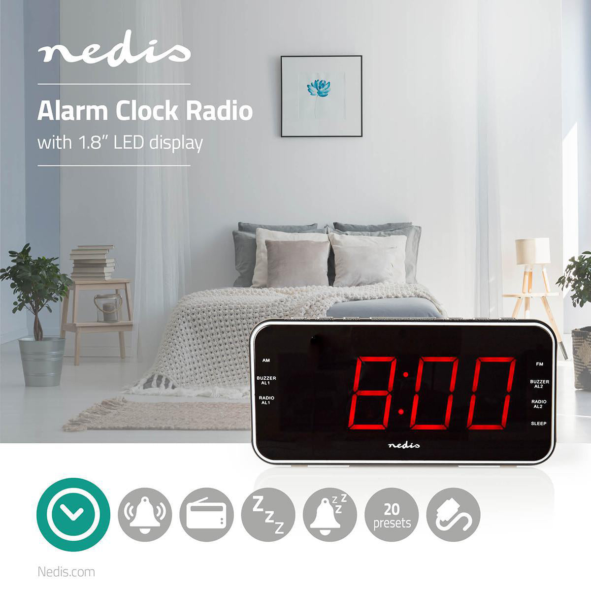 Digital-Wecker-Radio | LED-Anzeige | 1x 3,5 mm Audio-Eingang | Zeitprojektion | AM / FM | Snooze-Funktion | Sleep Timer | Anzahl Alarme: 2 | Schwarz