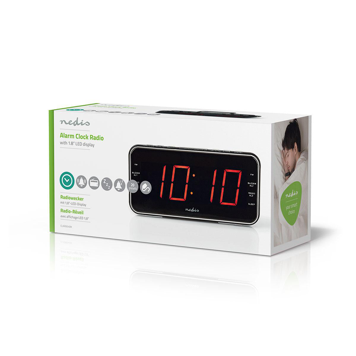 Digital-Wecker-Radio | LED-Anzeige | 1x 3,5 mm Audio-Eingang | Zeitprojektion | AM / FM | Snooze-Funktion | Sleep Timer | Anzahl Alarme: 2 | Schwarz