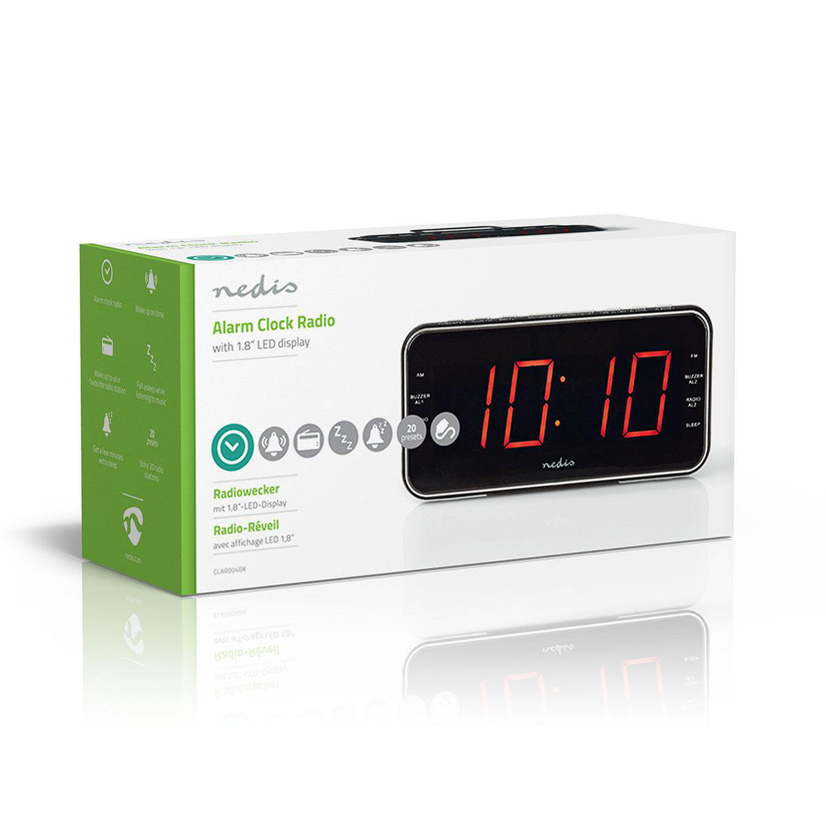 Digital-Wecker-Radio | LED-Anzeige | 1x 3,5 mm Audio-Eingang | Zeitprojektion | AM / FM | Snooze-Funktion | Sleep Timer | Anzahl Alarme: 2 | Schwarz