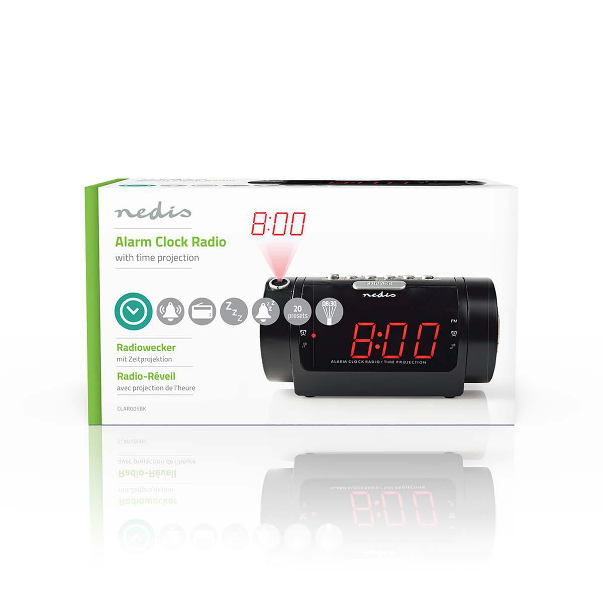 Digital-Wecker-Radio | LED-Anzeige | Zeitprojektion | AM / FM | Snooze-Funktion | Sleep Timer | Anzahl Alarme: 2 | Schwarz