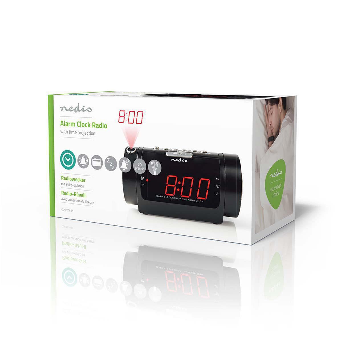 Digital-Wecker-Radio | LED-Anzeige | Zeitprojektion | AM / FM | Snooze-Funktion | Sleep Timer | Anzahl Alarme: 2 | Schwarz