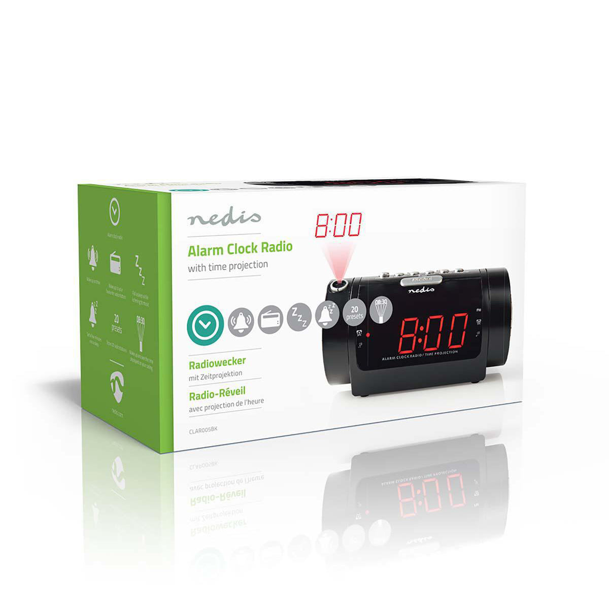 Digital-Wecker-Radio | LED-Anzeige | Zeitprojektion | AM / FM | Snooze-Funktion | Sleep Timer | Anzahl Alarme: 2 | Schwarz