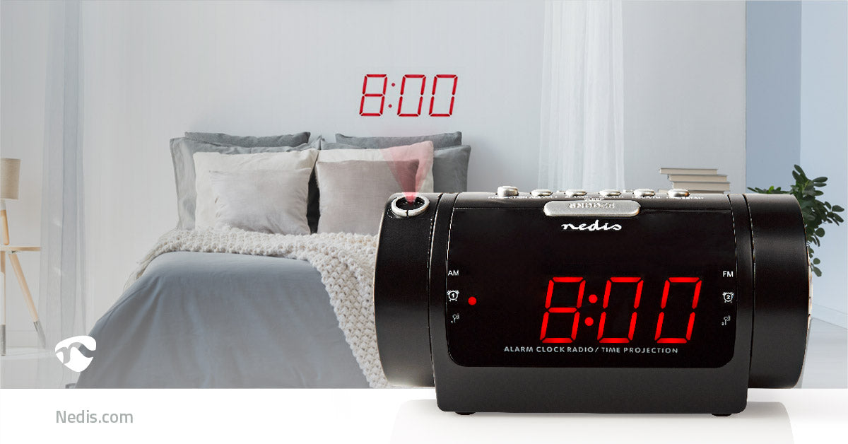 Digital-Wecker-Radio | LED-Anzeige | Zeitprojektion | AM / FM | Snooze-Funktion | Sleep Timer | Anzahl Alarme: 2 | Schwarz