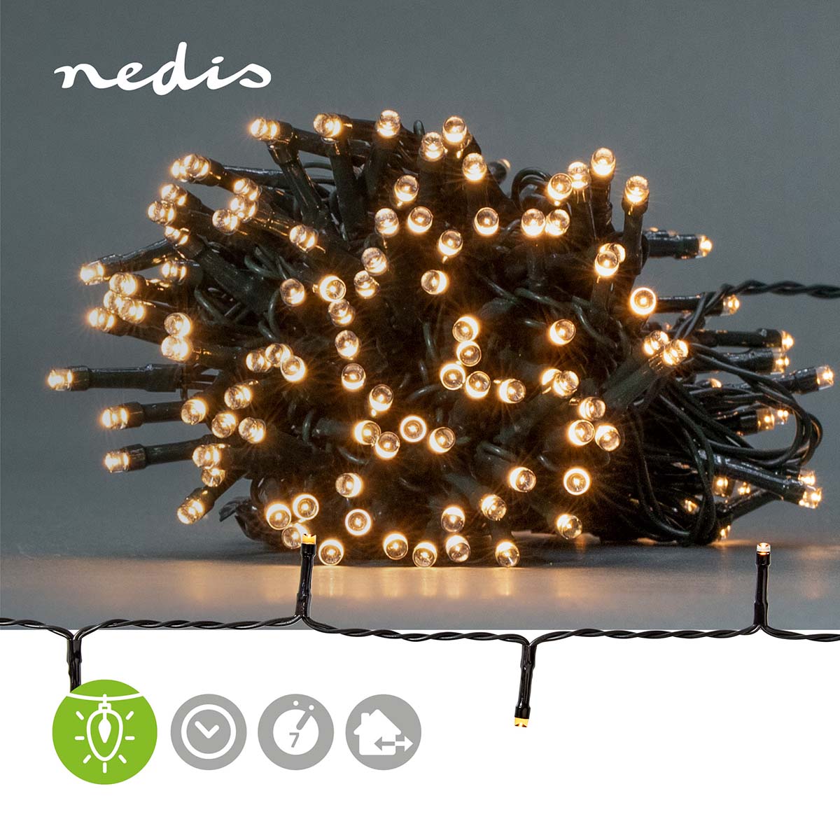 Weihnachtsbeleuchtung | Schnur | 192 LED's | Warmweiss | 14.40 m | Lichteffekte: 7 | Innen- und Aussenbereich | Batteriebetrieben