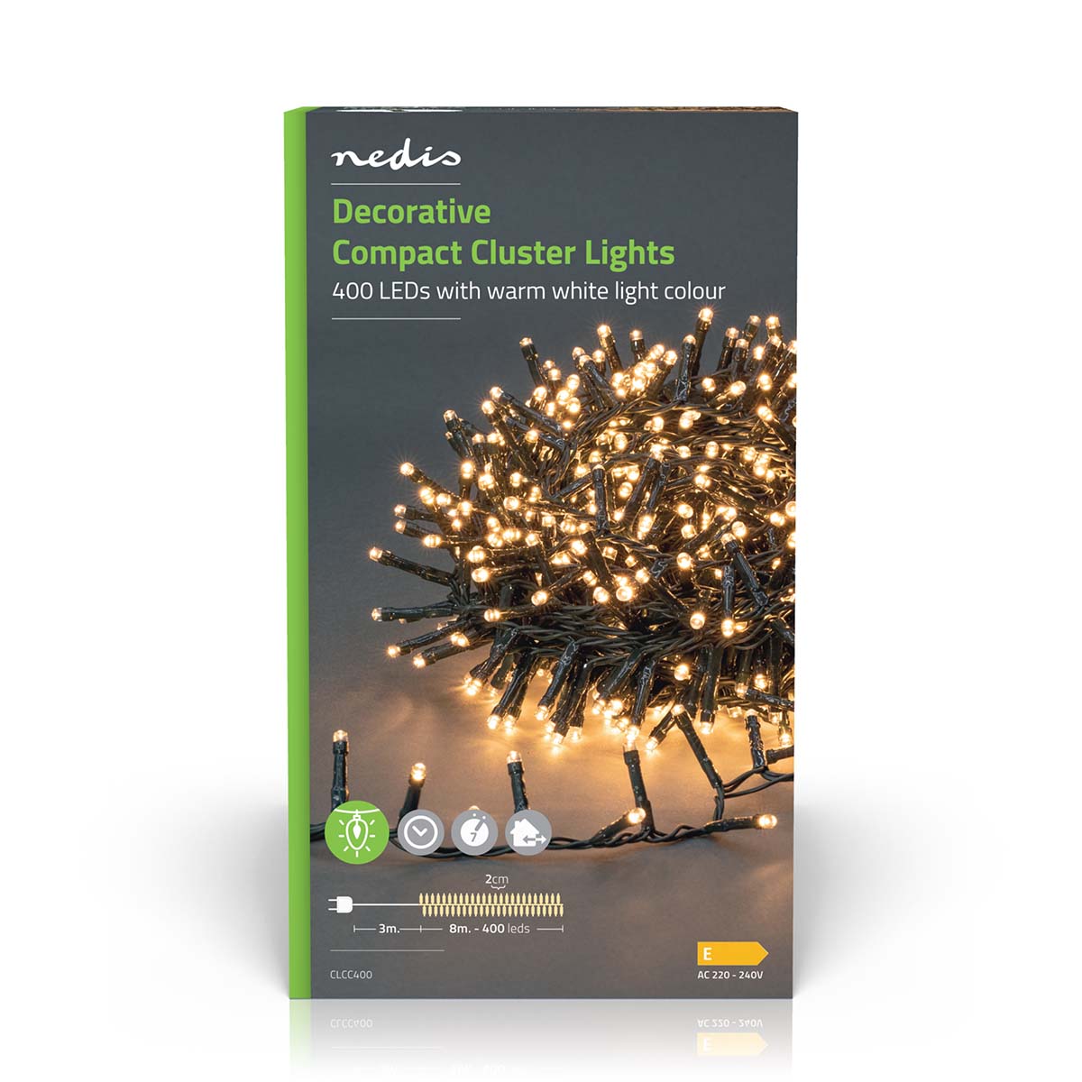 Weihnachtsbeleuchtung | Kompakter cluster | 400 LED's | Warmweiss | 8.00 m | Lichteffekte: 7 | Innen- und Aussenbereich | Netzstromversorgung