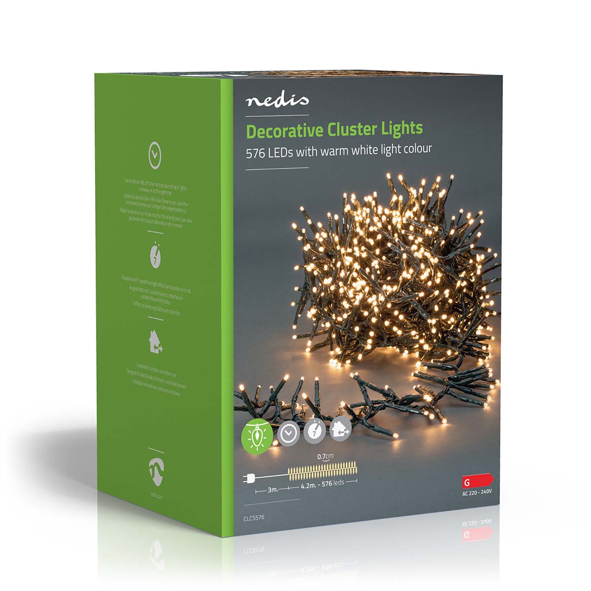 Weihnachtsbeleuchtung | Cluster | 576 LED's | Warmweiss | 4.20 m | Lichteffekte: 7 | Innen- und Aussenbereich | Netzstromversorgung