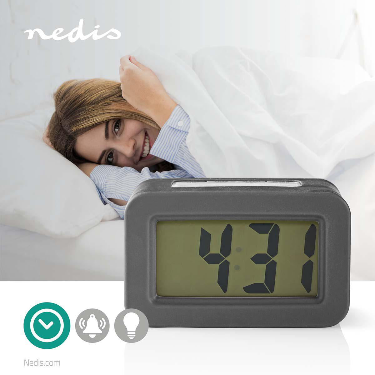 Digital-Schreibtisch-Wecker | Backlight LCD | 3.5 cm | Backlight | Snooze-Funktion | Nein | Grau / Weiss