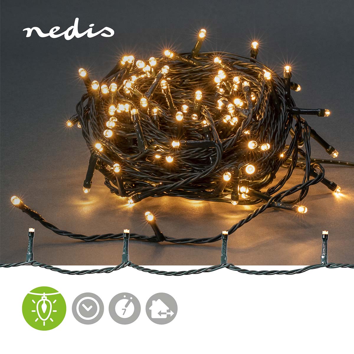 Weihnachtsbeleuchtung | Schnur | 120 LED's | Warmweiss | 9.00 m | Lichteffekte: 7 | Innen- und Aussenbereich | Netzstromversorgung