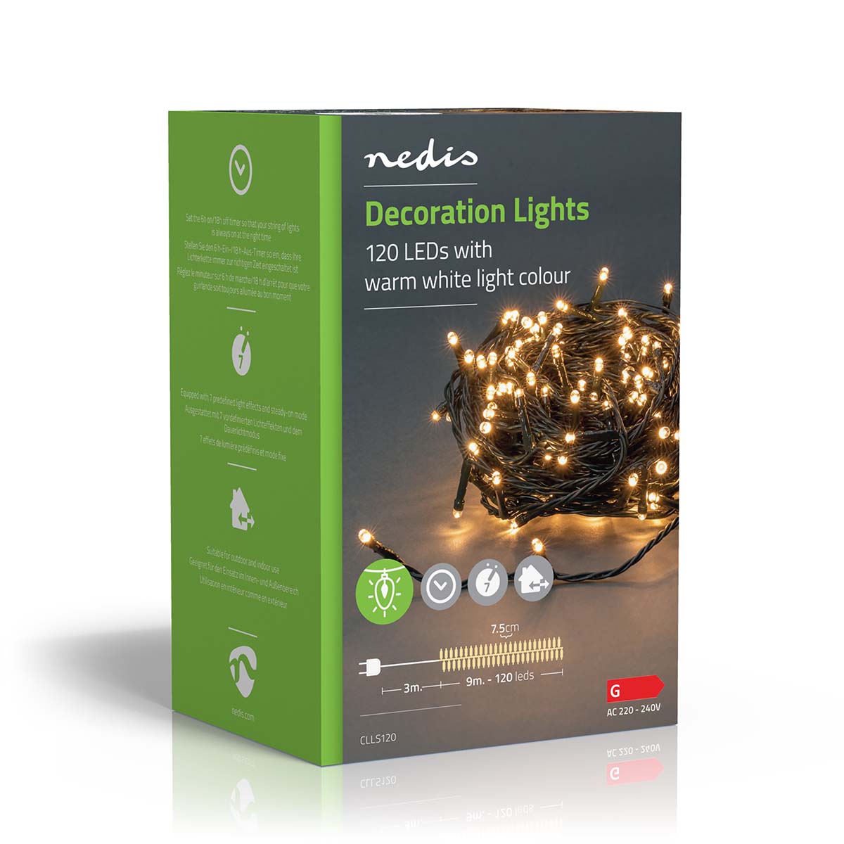 Weihnachtsbeleuchtung | Schnur | 120 LED's | Warmweiss | 9.00 m | Lichteffekte: 7 | Innen- und Aussenbereich | Netzstromversorgung