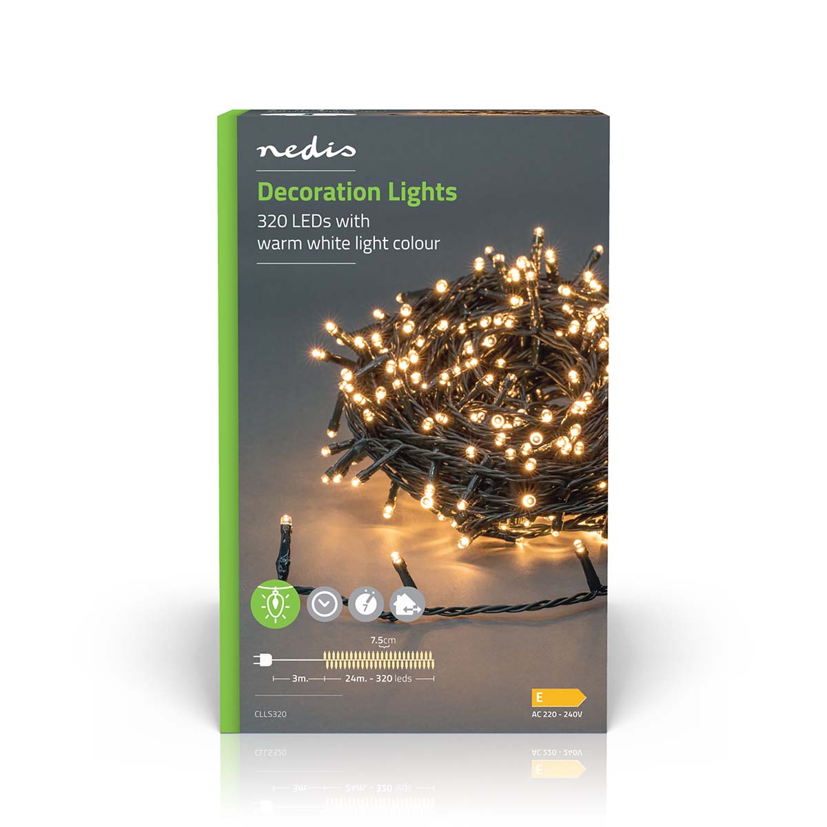 Weihnachtsbeleuchtung | Schnur | 320 LED's | Warmweiss | 24.00 m | Lichteffekte: 7 | Innen- und Aussenbereich | Netzstromversorgung