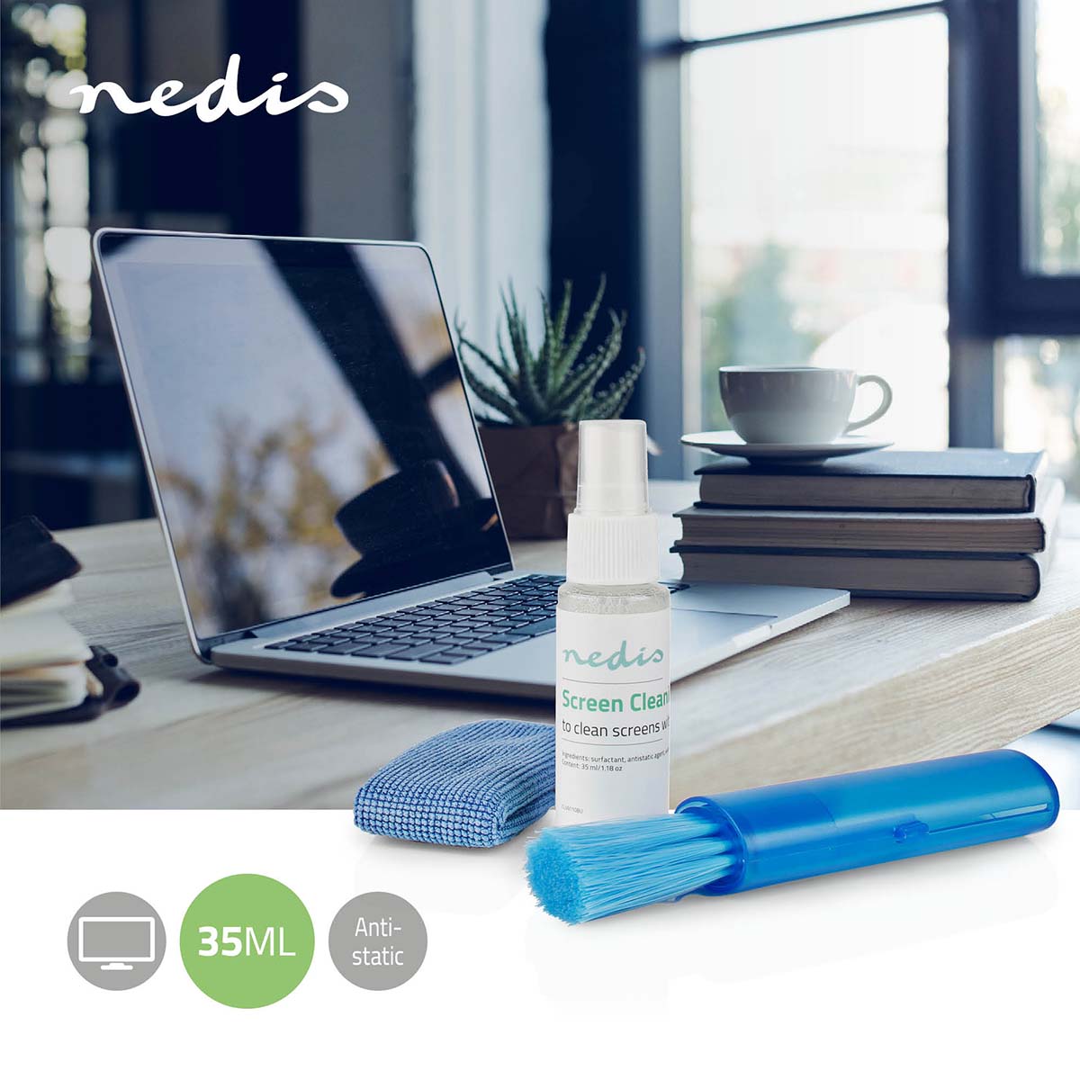 Bildschirmreiniger | Spray | 35 ml | Fernsehbildschirm / Notebook / Smartphone / Tablet | Wiper enthalten