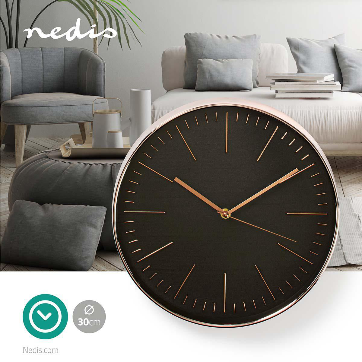 Wanduhr | Durchmesser: 300 mm | Kunststoff | Roségold / Schwarz