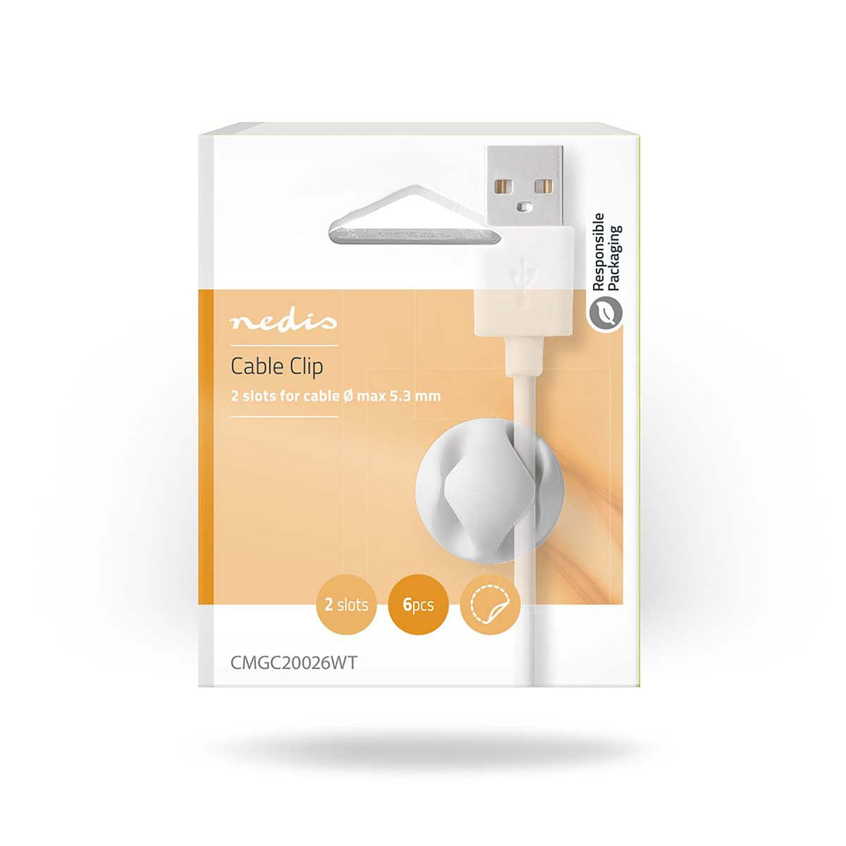 Kabelmanagement | Kabelclip | Click and Go | 6 Stück | Anzahl der Steckplätze: 2 Steckplätze | max. Kabeldicke: 5.3 mm | TPE | Weiss