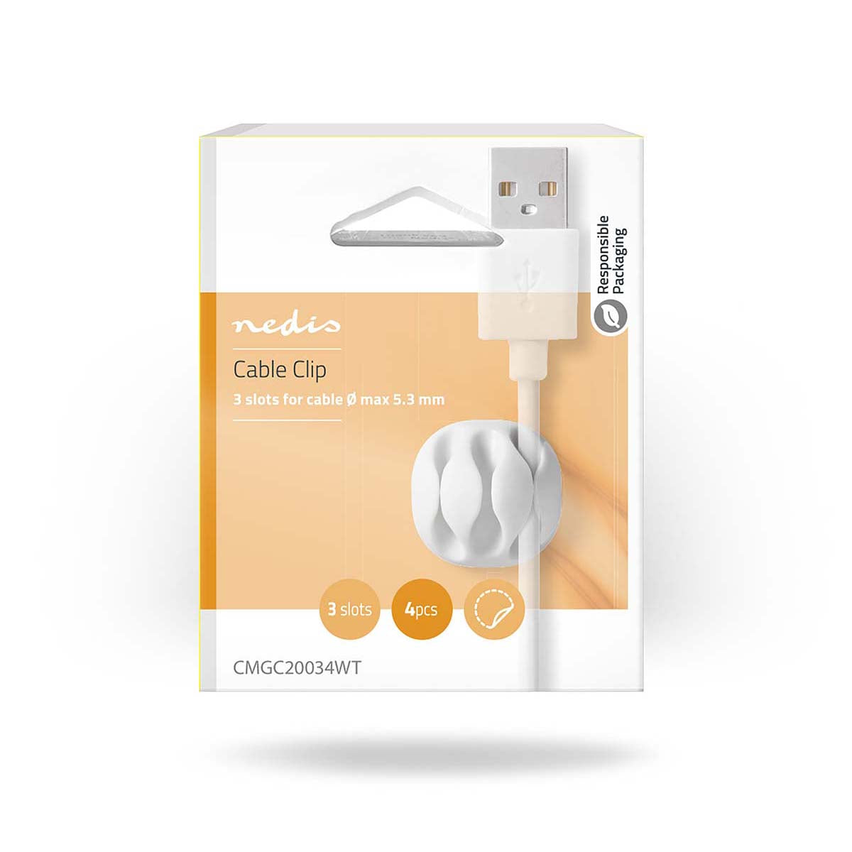 Kabelmanagement | Kabelclip | Click and Go | 4 Stück | Anzahl der Steckplätze: 3 Steckplätze | max. Kabeldicke: 5.3 mm | TPE | Weiss