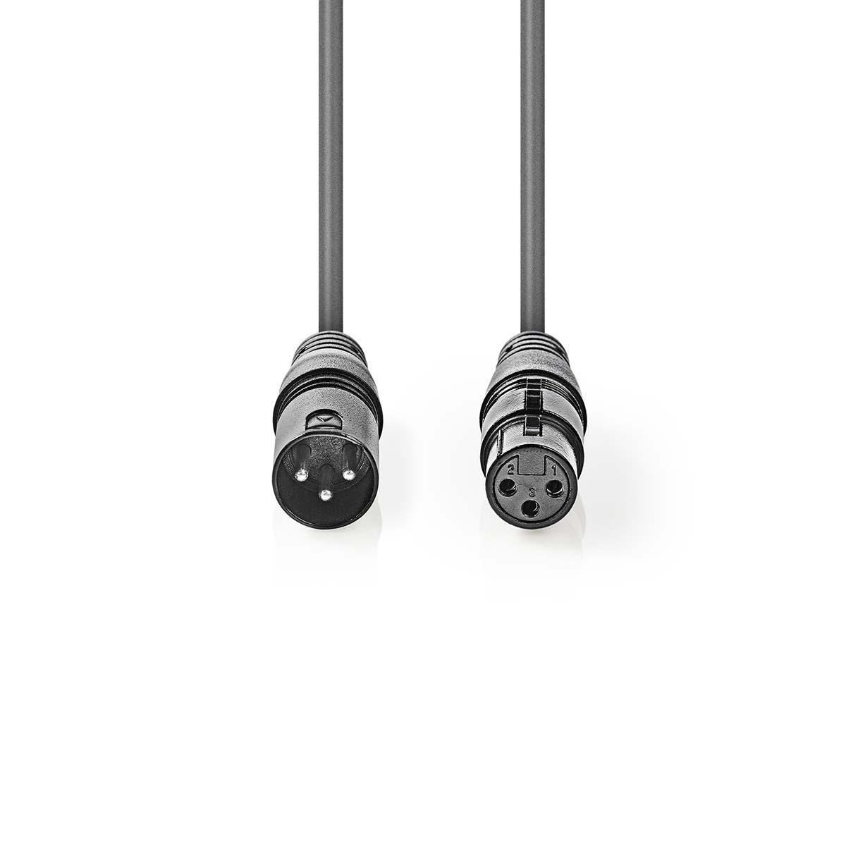 Balanced Audio-Kabel | XLR 3-Pin Stecker | XLR 3-Pin Buchse | Vernickelt | 10.0 m | Rund | PVC | Dunkelgrau | Kartonverpackung