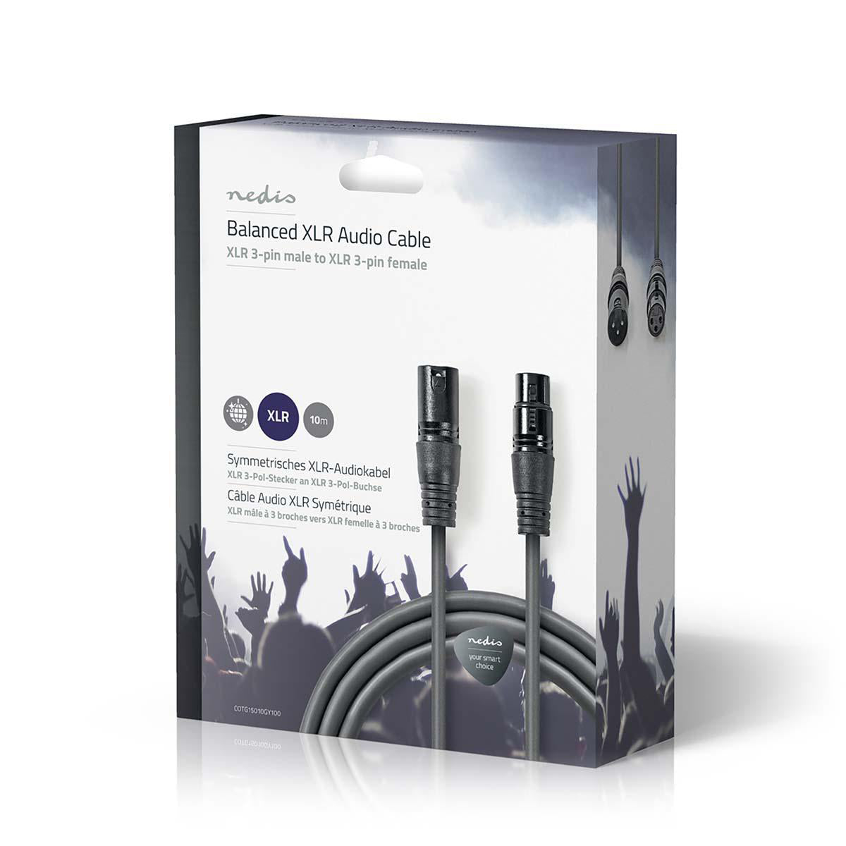 Balanced Audio-Kabel | XLR 3-Pin Stecker | XLR 3-Pin Buchse | Vernickelt | 10.0 m | Rund | PVC | Dunkelgrau | Kartonverpackung