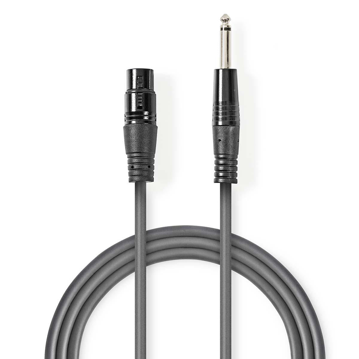 Unausgeglichen Audiokabel | XLR 3-Pin Buchse | 6.35 mm Stecker | Vernickelt | 10.0 m | Rund | PVC | Dunkelgrau | Kartonverpackung