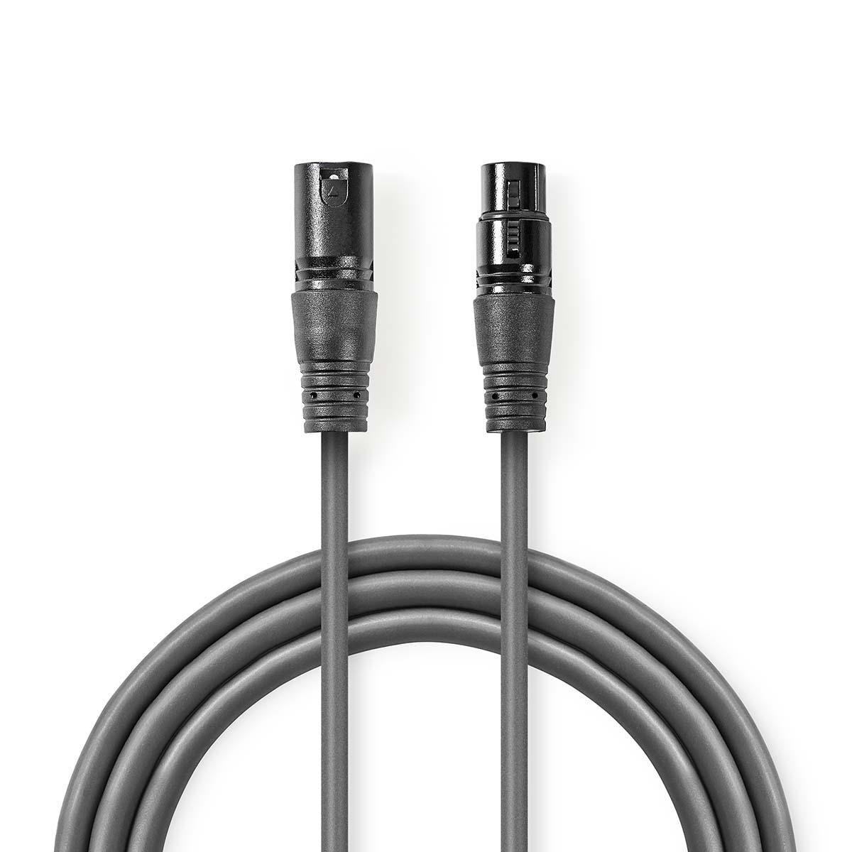 Balanced Audio-Kabel | XLR 3-Pin Stecker | XLR 3-Pin Buchse | Vernickelt | 0.50 m | Rund | PVC | Dunkelgrau | Kartonhülle