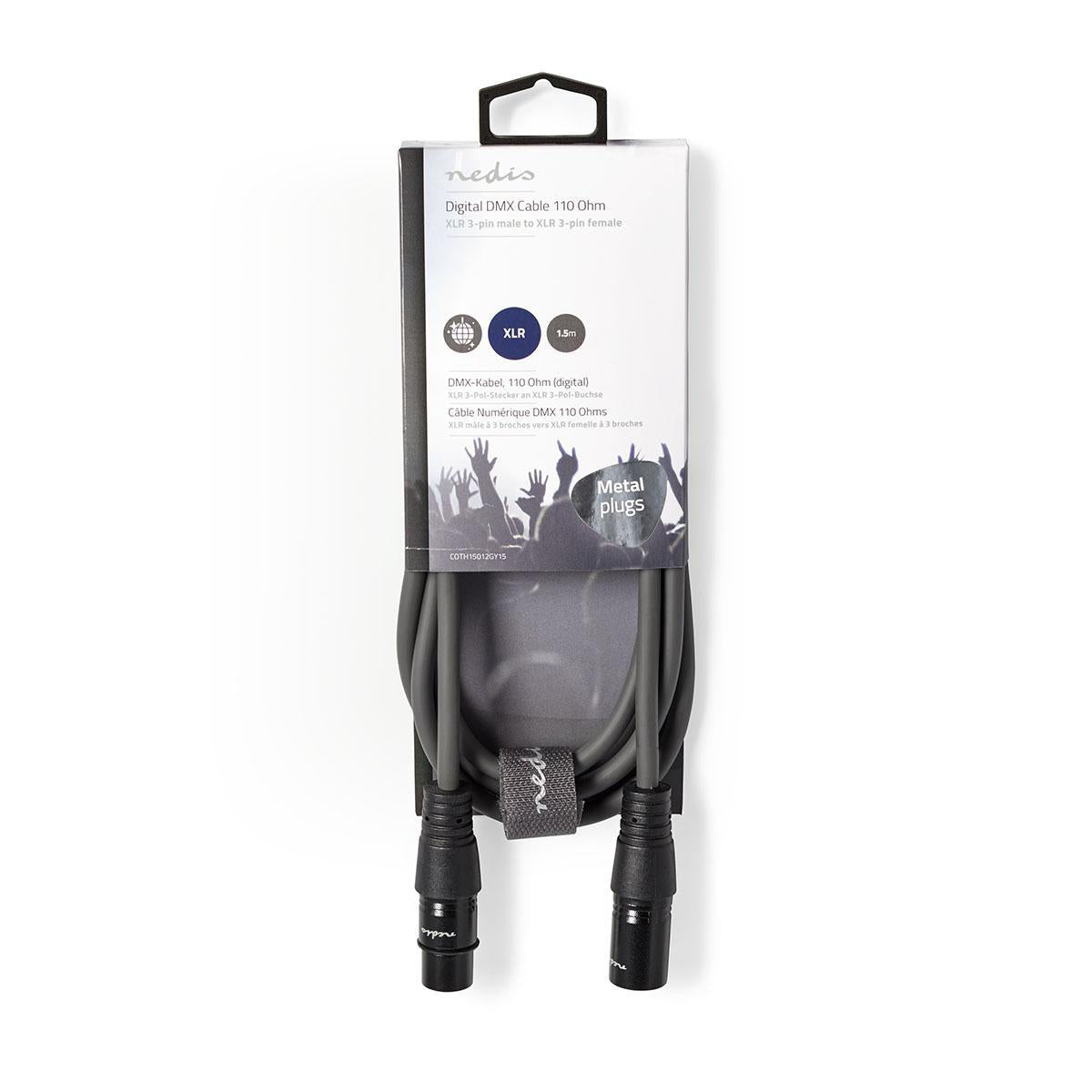 DMX-Adapterkabel | XLR 3-Pin Stecker | XLR 3-Pin Buchse | Vernickelt | 1.50 m | Rund | PVC | Dunkelgrau | Kartonhülle