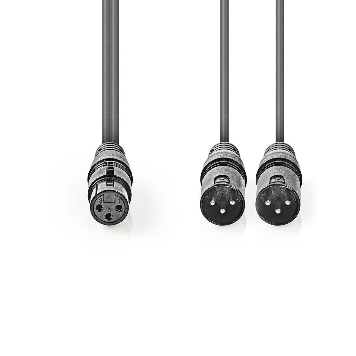 Balanced Audio-Kabel | 2x XLR 3-Pin Stecker | XLR 3-Pin Buchse | Vernickelt | 1.50 m | Rund | PVC | Dunkelgrau | Kartonhülle