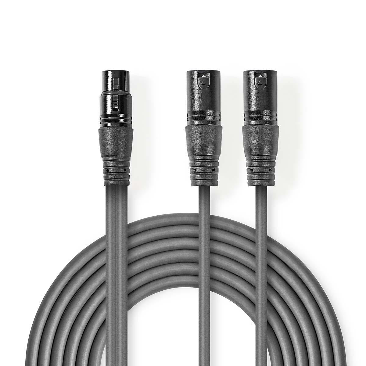 Balanced Audio-Kabel | 2x XLR 3-Pin Stecker | XLR 3-Pin Buchse | Vernickelt | 1.50 m | Rund | PVC | Dunkelgrau | Kartonhülle