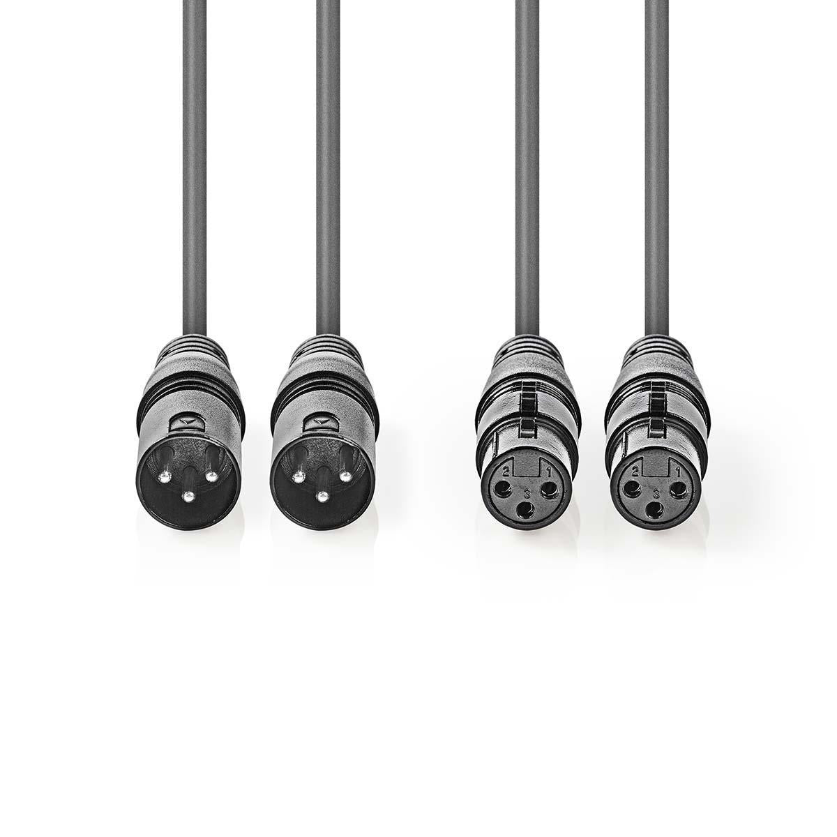 Balanced Audio-Kabel | 2x XLR 3-Pin Stecker | 2x XLR 3-Pin Buchse | Vernickelt | 0.50 m | Rund | PVC | Dunkelgrau | Kartonhülle