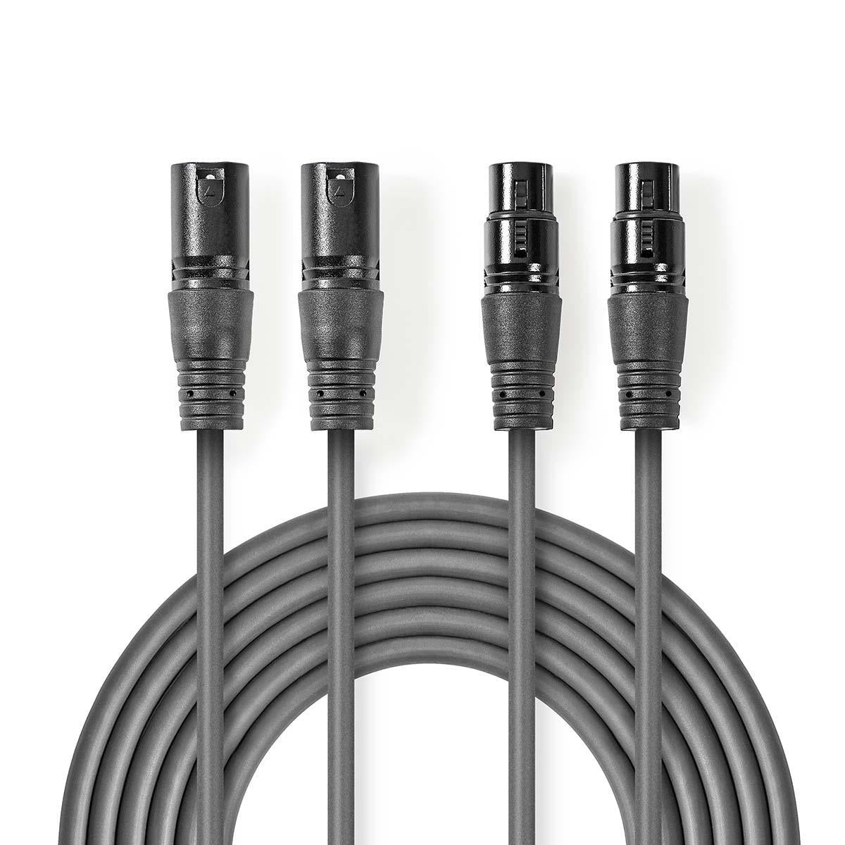 Balanced Audio-Kabel | 2x XLR 3-Pin Stecker | 2x XLR 3-Pin Buchse | Vernickelt | 0.50 m | Rund | PVC | Dunkelgrau | Kartonhülle