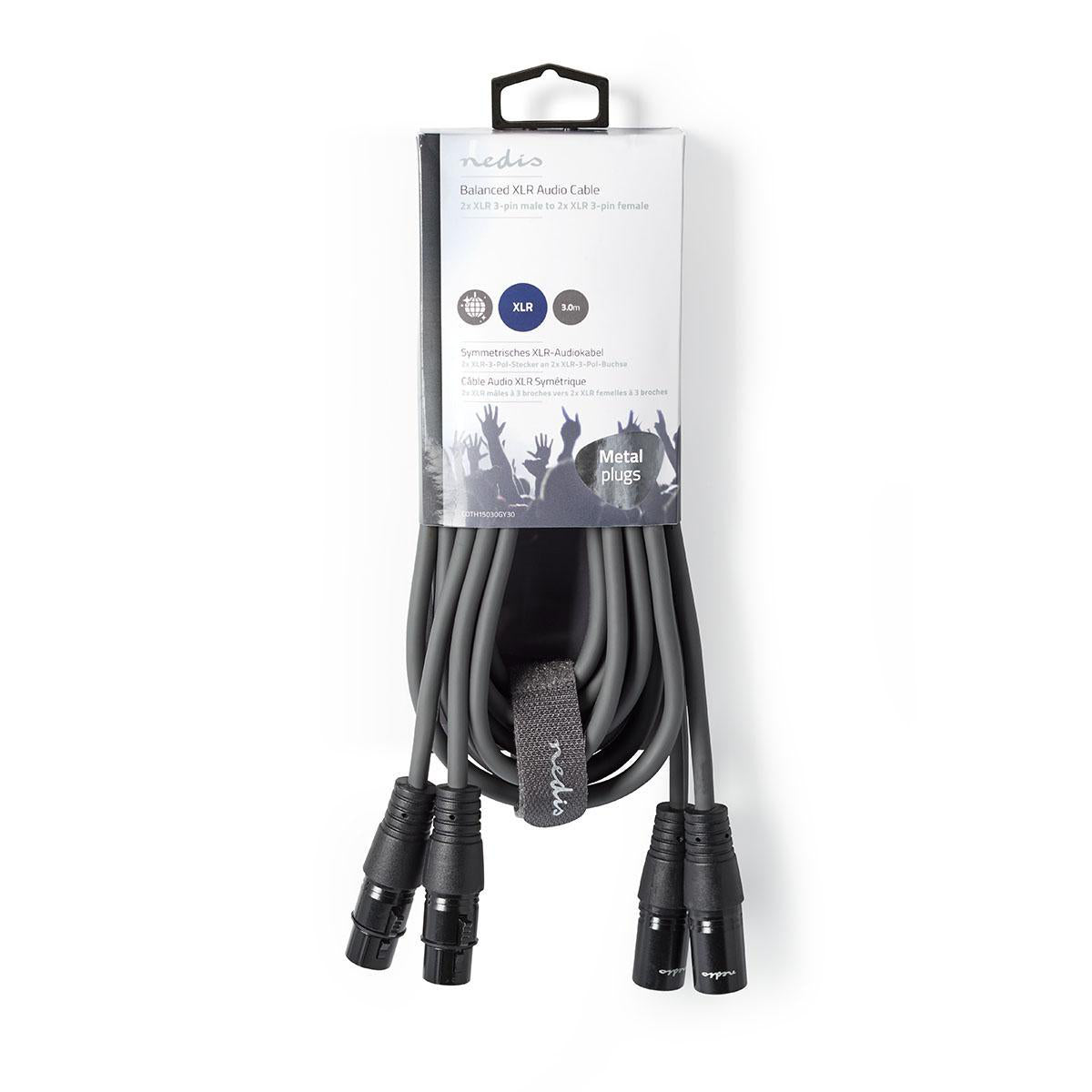 Balanced Audio-Kabel | 2x XLR 3-Pin Stecker | 2x XLR 3-Pin Buchse | Vernickelt | 3.00 m | Rund | PVC | Dunkelgrau | Kartonhülle