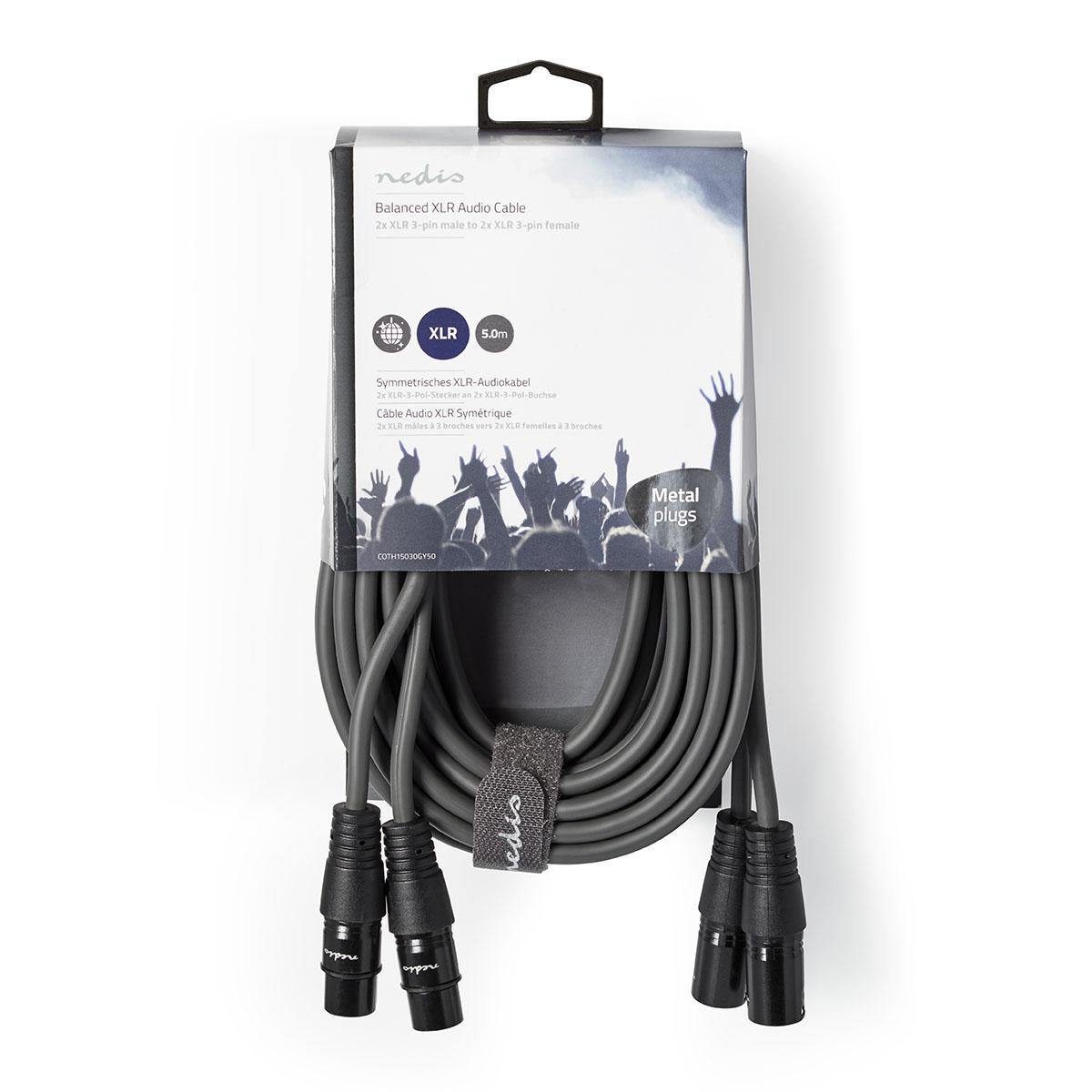 Balanced Audio-Kabel | 2x XLR 3-Pin Stecker | 2x XLR 3-Pin Buchse | Vernickelt | 5.00 m | Rund | PVC | Dunkelgrau | Kartonhülle