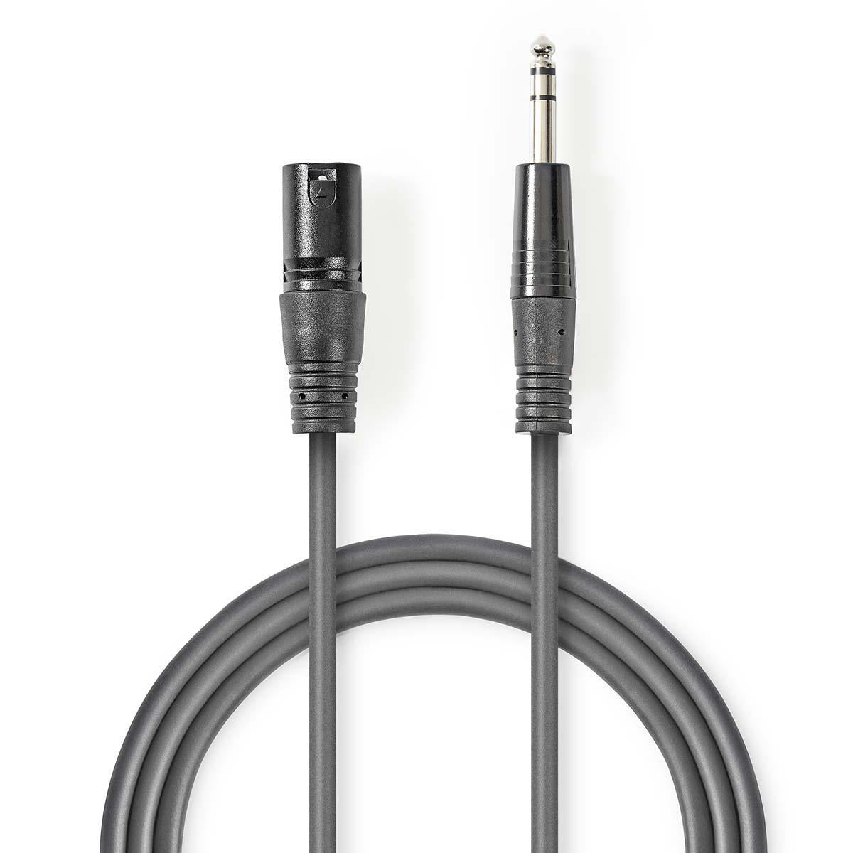 Balanced Audio-Kabel | XLR 3-Pin Stecker | 6.35 mm Stecker | Vernickelt | 3.00 m | Rund | PVC | Dunkelgrau | Kartonhülle