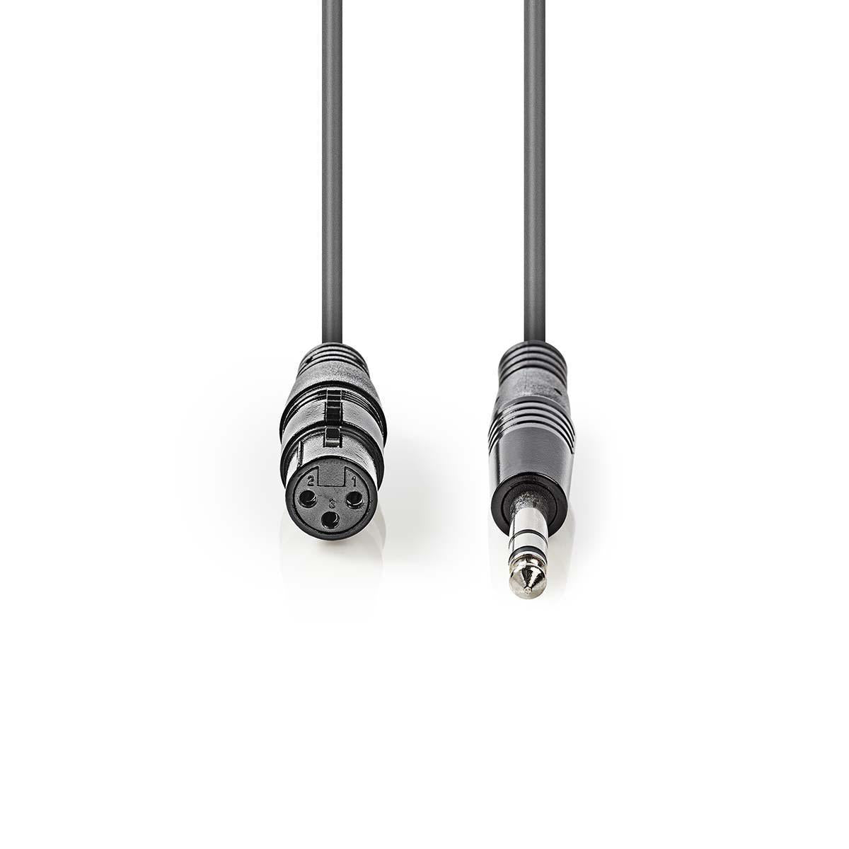 Balanced Audio-Kabel | XLR 3-Pin Buchse | 6.35 mm Stecker | Vernickelt | 1.50 m | Rund | PVC | Dunkelgrau | Kartonhülle