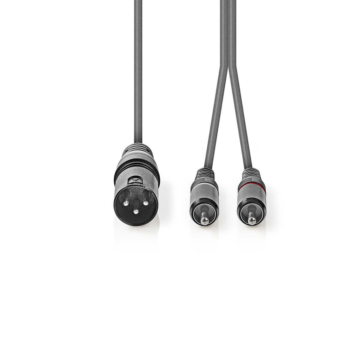 Balanced Audio-Kabel | XLR 3-Pin Stecker | 2x RCA Stecker | Vernickelt | 1.50 m | Rund | PVC | Dunkelgrau | Kartonhülle