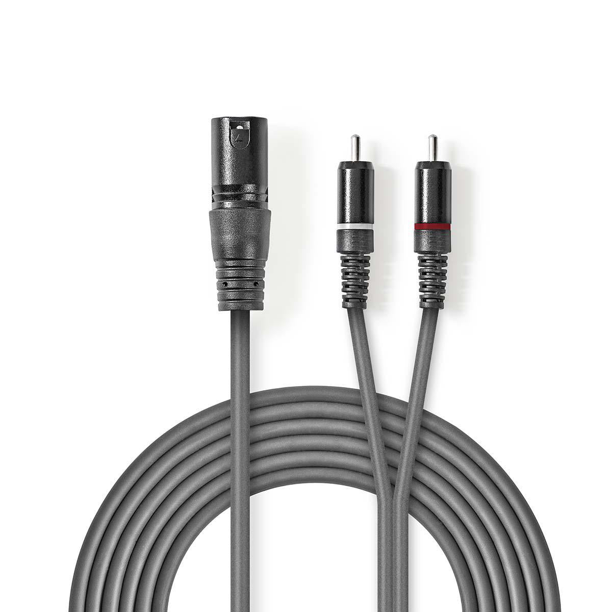 Balanced Audio-Kabel | XLR 3-Pin Stecker | 2x RCA Stecker | Vernickelt | 1.50 m | Rund | PVC | Dunkelgrau | Kartonhülle