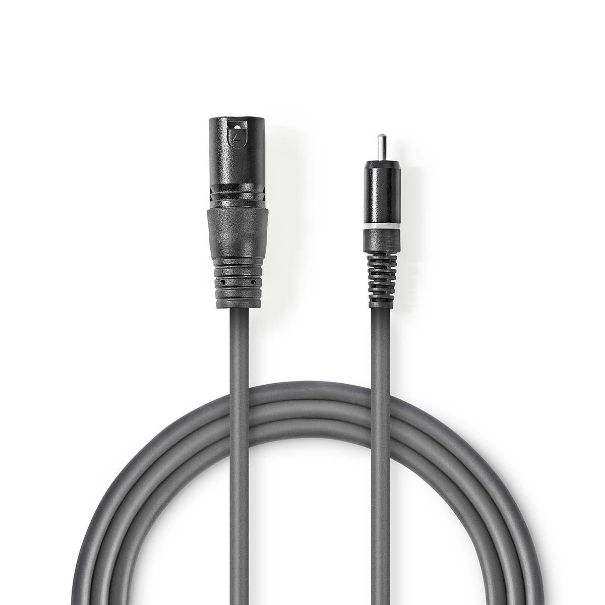 Unausgeglichen Audiokabel | XLR 3-Pin Stecker | RCA | Vernickelt | 1.50 m | Rund | PVC | Dunkelgrau | Kartonhülle