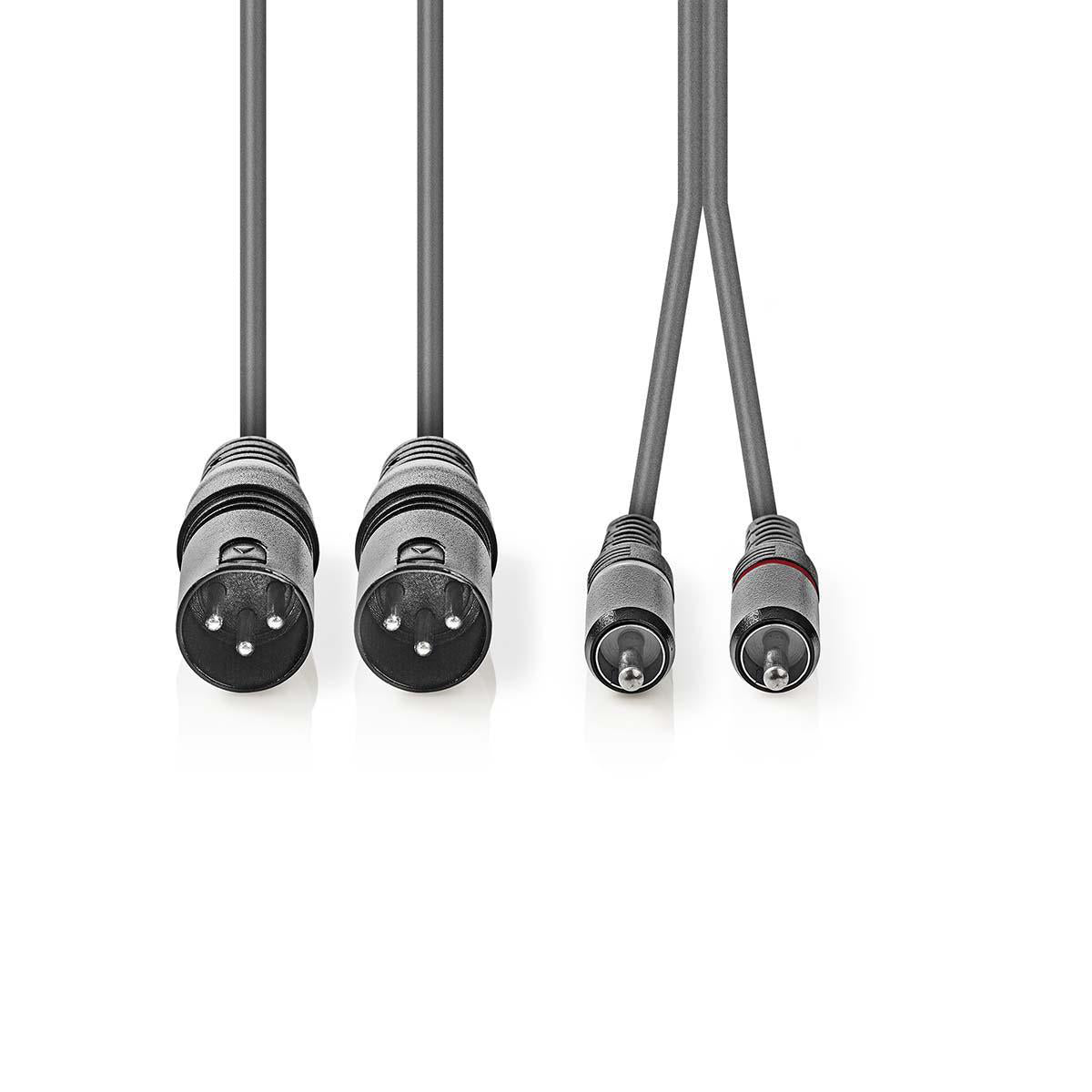 Balanced Audio-Kabel | 2x XLR 3-Pin Stecker | 2x RCA Stecker | Vernickelt | 1.50 m | Rund | PVC | Dunkelgrau | Kartonhülle