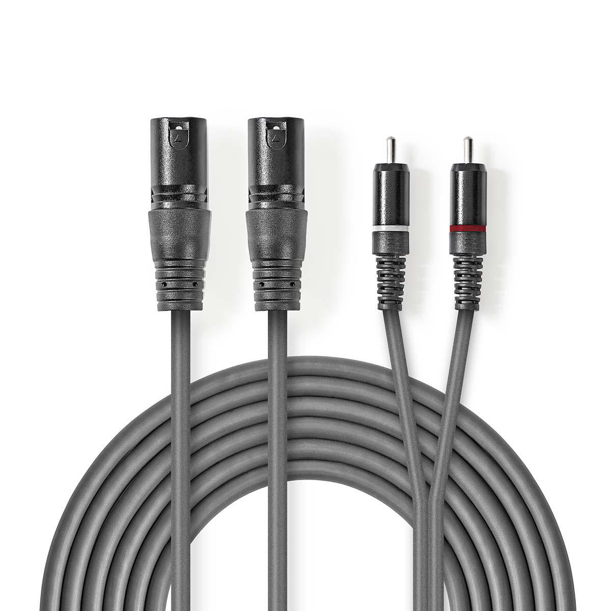 Balanced Audio-Kabel | 2x XLR 3-Pin Stecker | 2x RCA Stecker | Vernickelt | 1.50 m | Rund | PVC | Dunkelgrau | Kartonhülle