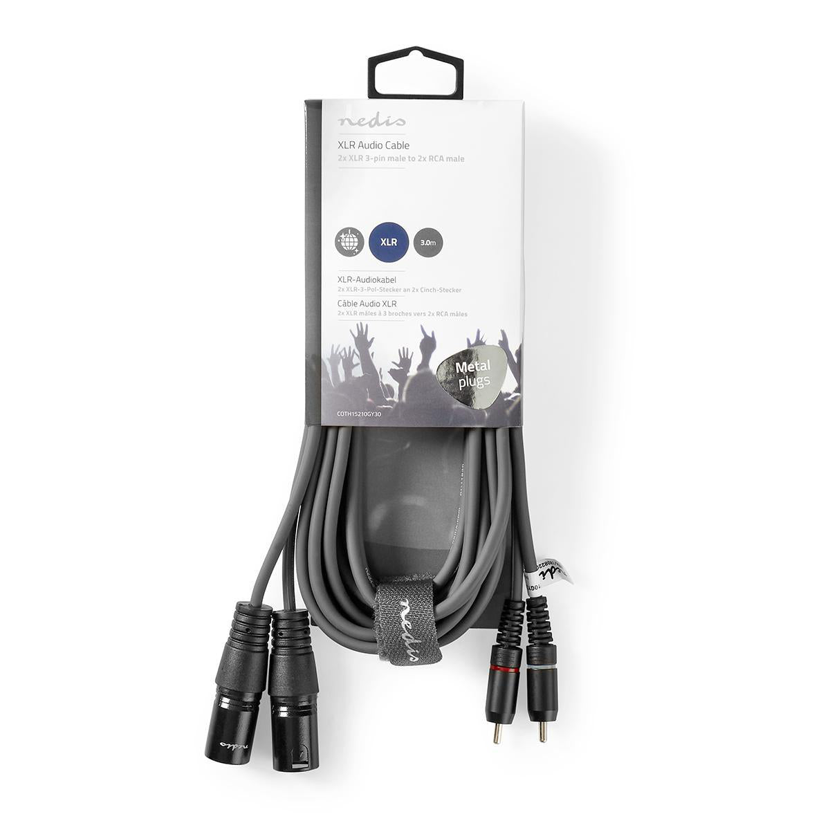 Balanced Audio-Kabel | 2x XLR 3-Pin Stecker | 2x RCA Stecker | Vernickelt | 3.00 m | Rund | PVC | Dunkelgrau | Kartonhülle