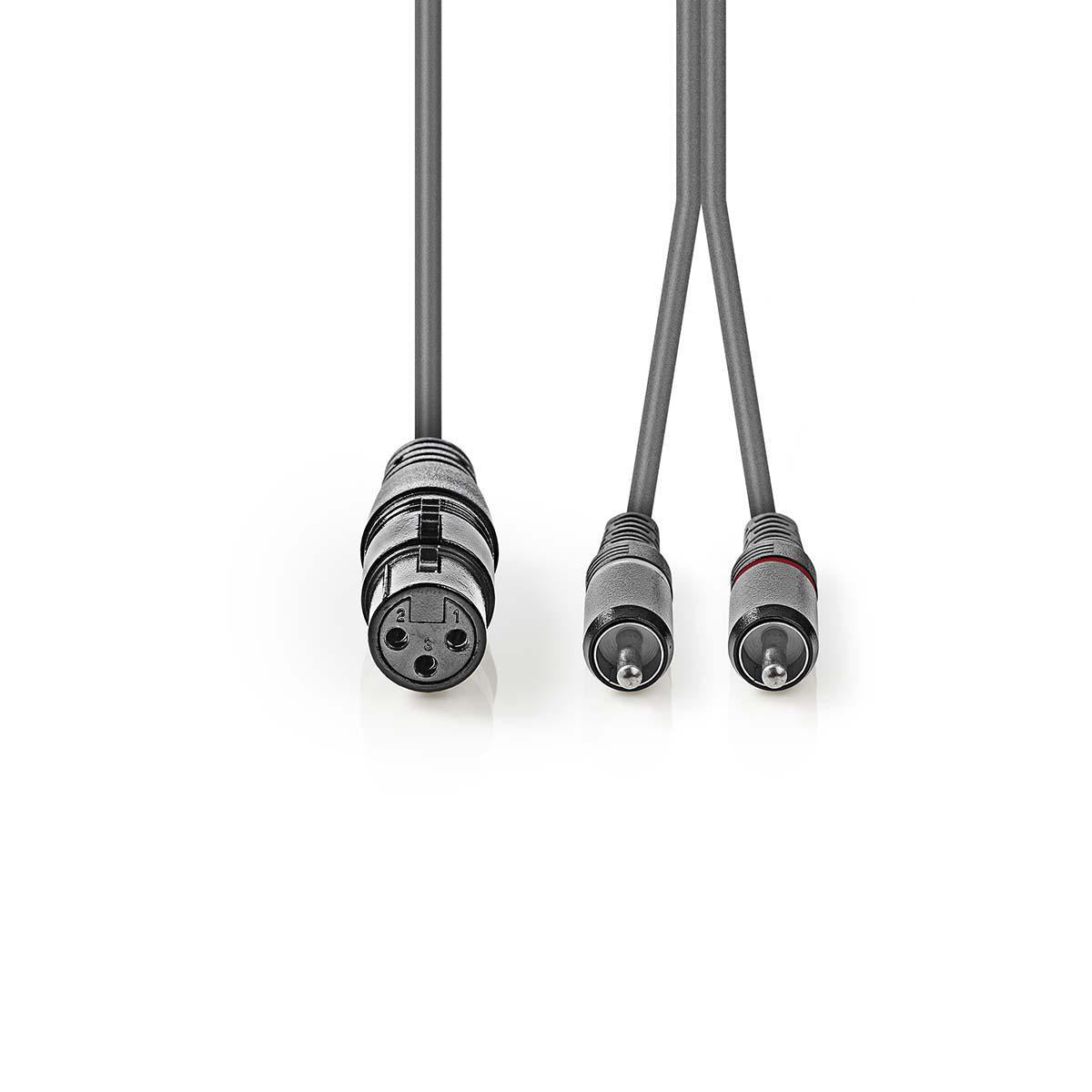 Balanced Audio-Kabel | XLR 3-Pin Buchse | 2x RCA Stecker | Vernickelt | 1.50 m | Rund | PVC | Dunkelgrau | Kartonhülle